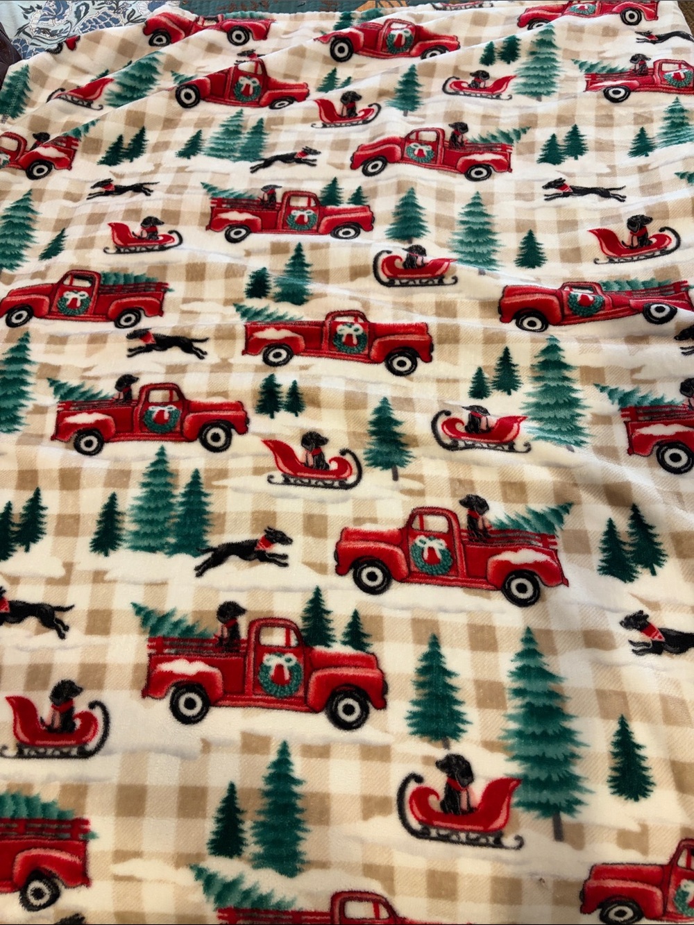 Cozy Holiday Red Truck Plush Throw Blanket - Seasonal Pine Tree Design